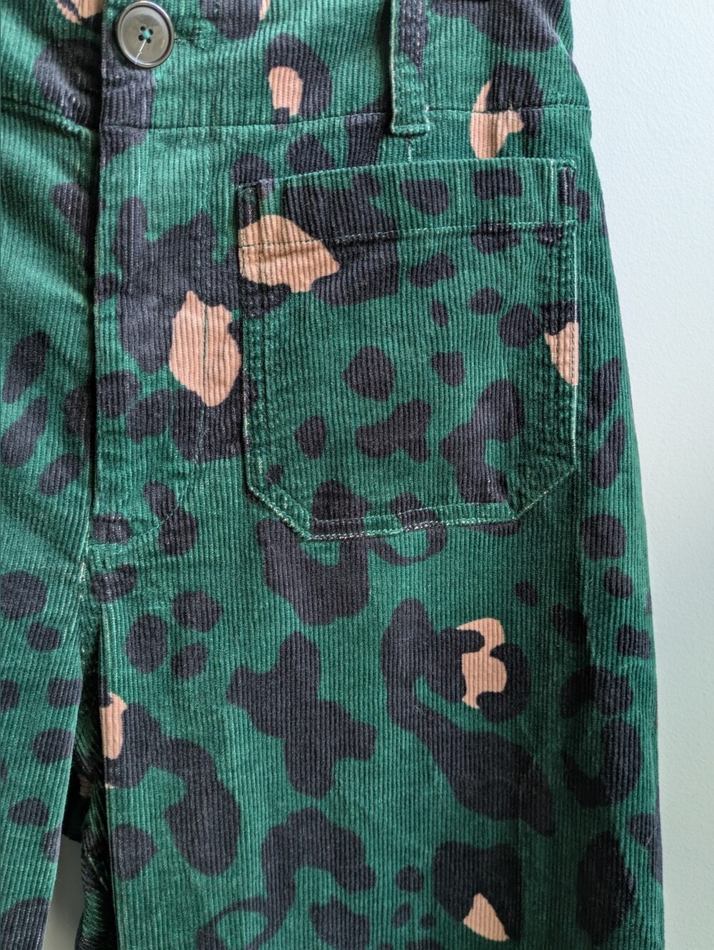 Maeve " The Colette" Green Leopard Corduroy Wide Leg Cropped Pants Size 28 - Picture 6 of 11